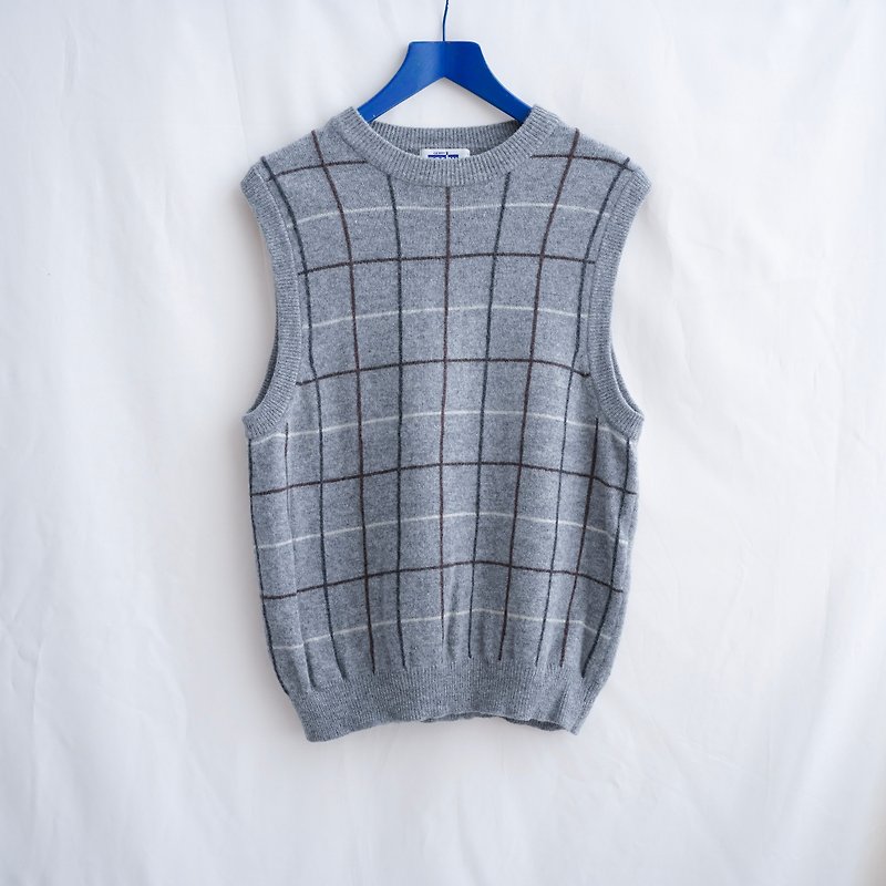 Gray Plaid Vintage Sweater Vest Retro Mother's Day Gift - Men's Tank Tops & Vests - Wool Gray