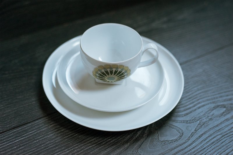 德國製MelittaーBUDAPEST古董咖啡杯盤+蛋糕點心盤組ー歐洲老件 - 咖啡杯/馬克杯 - 瓷 黃色