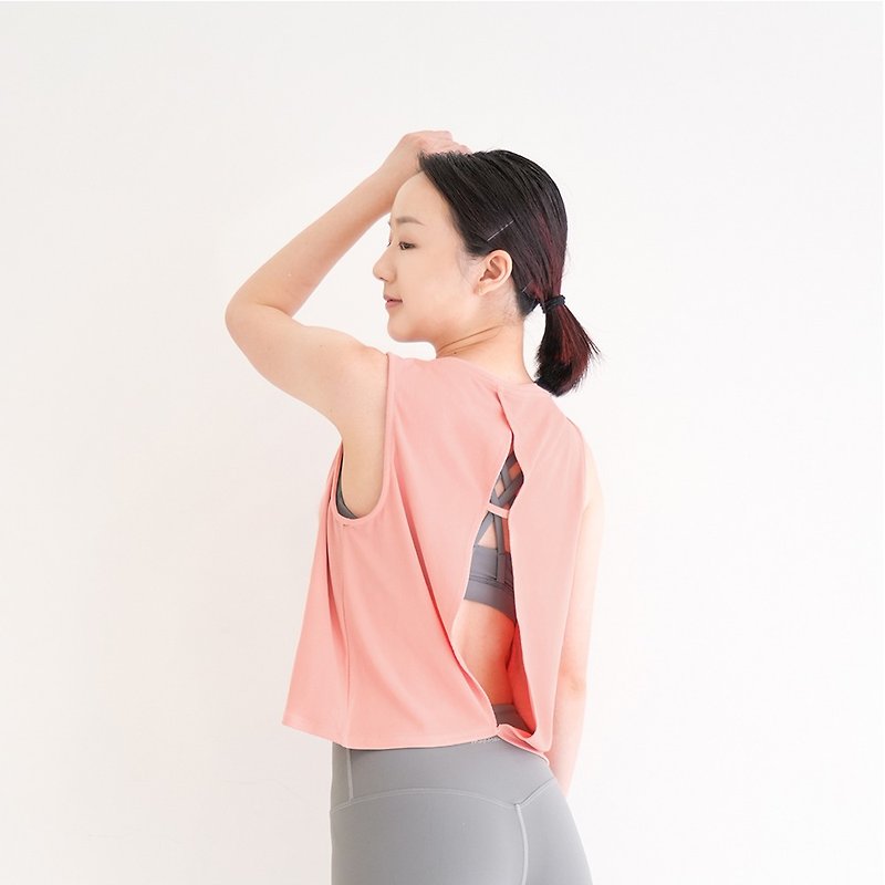 【Mukasa】DURABLE Sleeveless Hole Strip Slit Vest-Desert Pink- MUK-23045 - Women's Sportswear Tops - Other Materials Pink