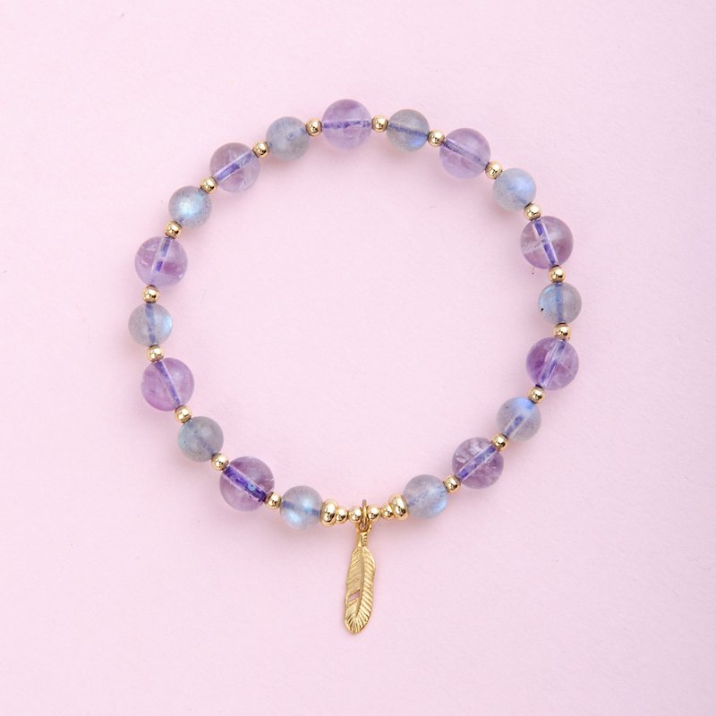 Labradorite. Lavender Amethyst 14K Gold-filled Charm Natural Gemstone Bracelet - Bracelets - Crystal Purple