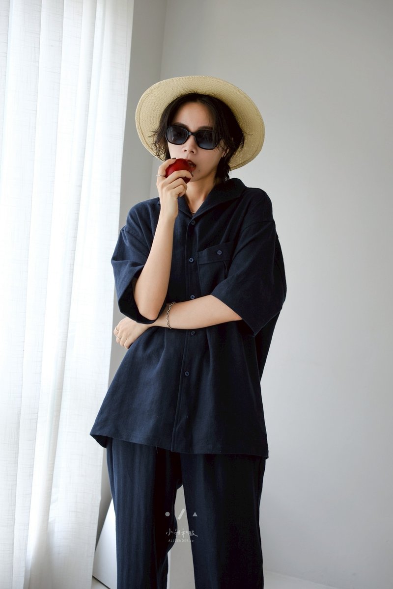 三浦半島棉麻套裝 (襯衫褲子可拆售) - 2色 - 三浦藍 - 女襯衫 - 亞麻 藍色