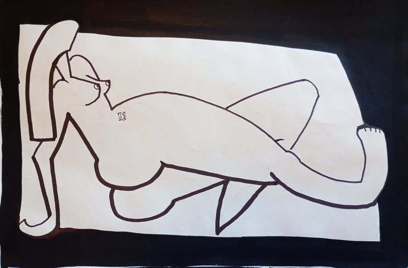 Bold Nude Drawing on Paper | Reclininhg Art | Unique Wall Decor | Modern  Art - โปสเตอร์ - กระดาษ ขาว