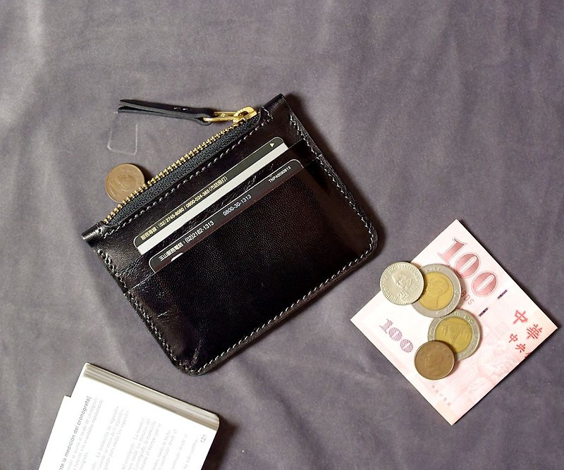 Original ready-made convenient wallet glossy black 006 - Coin Purses - Genuine Leather 