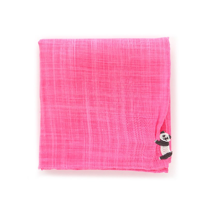 HIKKOMI Panda Handkerchief 41 x 41 cm 50% cotton 50% linen Made in Japan Gift - Handkerchiefs & Pocket Squares - Cotton & Hemp Pink