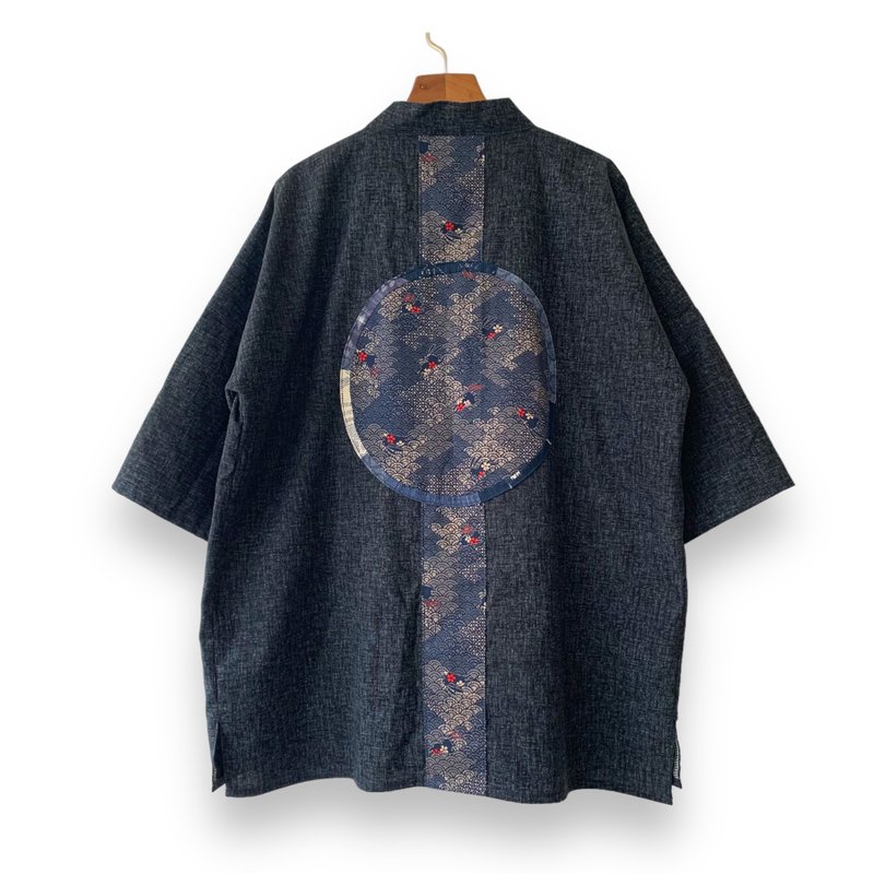 Kimono Style Outer With Three Quarter Sleeves - 男夾克/外套 - 棉．麻 黑色