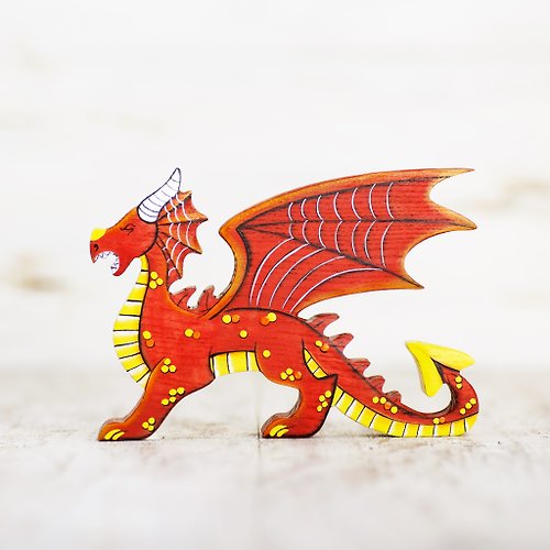 Wooden Caterpillar Toys Wooden Dragon figurine Fairy creature Red dragon toy