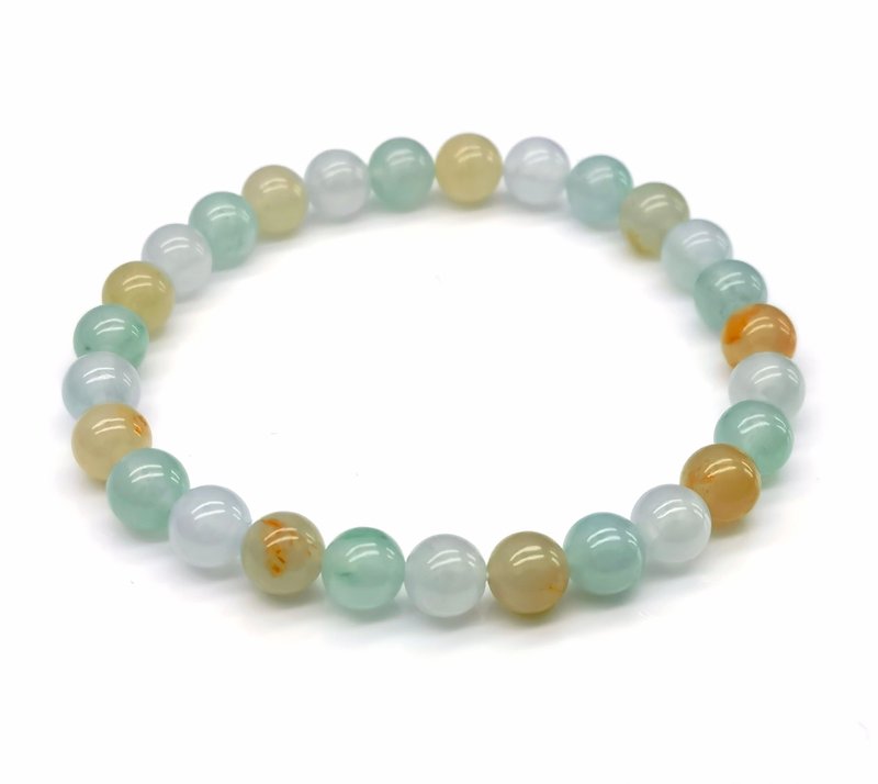 平安 - 冰多色翡翠手串 - 約6.6毫米, 27顆 - 手鍊/手環 - 寶石 