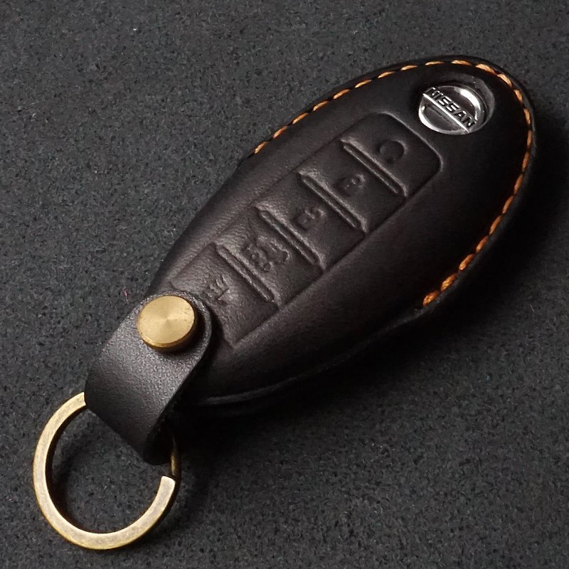 NISSAN ALTIMA 日產汽車 晶片鑰匙 智能遙控器 手工牛皮皮套 - 鑰匙圈/鑰匙包 - 真皮 黑色