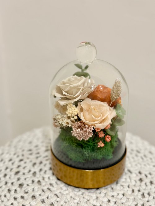 Miau Flowers 喵喵花室 復古橘調永生花盅 永生花玻璃罩 新年禮物 療癒小物 交換禮物