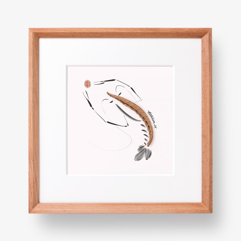 Dead Leaf Shrimp | Original Illustration Decorative Painting Ink Painting Shrimp Mortise Solid Wood Picture Frame Chinese Painting Gift - Posters - Wood 