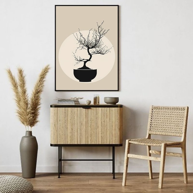 Giclee print Moon Shadow-Study three-piece series minimalist Zen living room study tea room hanging painting - โปสเตอร์ - ผ้าฝ้าย/ผ้าลินิน 