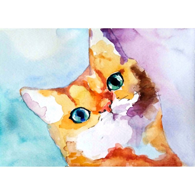 猫のオリジナル水彩画、面白いペットの肖像画、子猫の絵、手工水彩画、原创水彩画 - ポスター・絵 - 紙 多色
