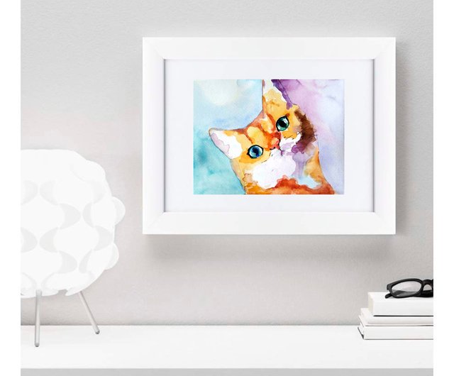 猫のオリジナル水彩画、面白いペットの肖像画、子猫の絵、手工