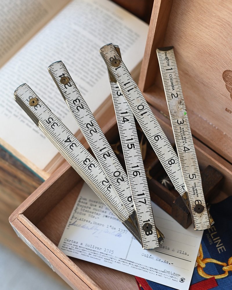Vintage Folding Ruler - ชิ้นส่วน/วัสดุอุปกรณ์ - โลหะ ขาว