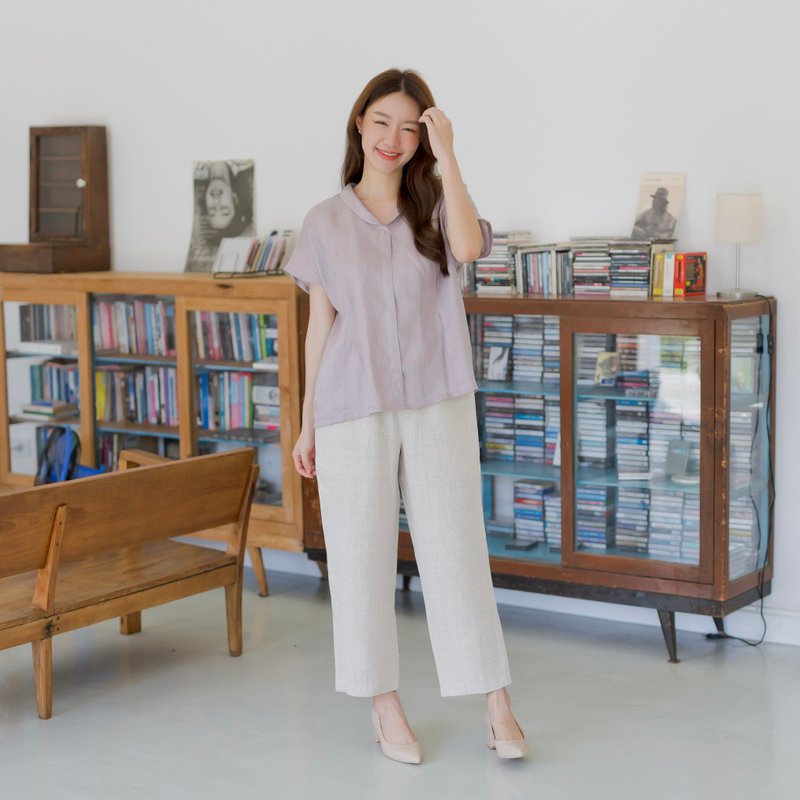 Iris Long Pants Linen Beige Color - 男長褲/休閒褲 - 棉．麻 卡其色