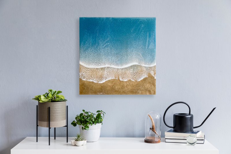 Ocean Painting, Wall Art, Home Deco, Housewarming, Wedding gift - โปสเตอร์ - เรซิน สีน้ำเงิน