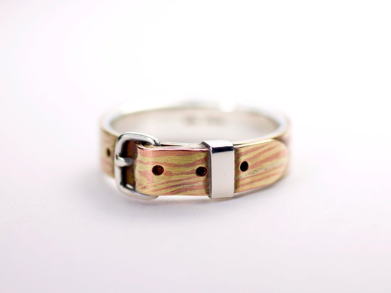 Mokume Kin Belt Ring Copper x Brass ver. - แหวนทั่วไป - โลหะ สีทอง