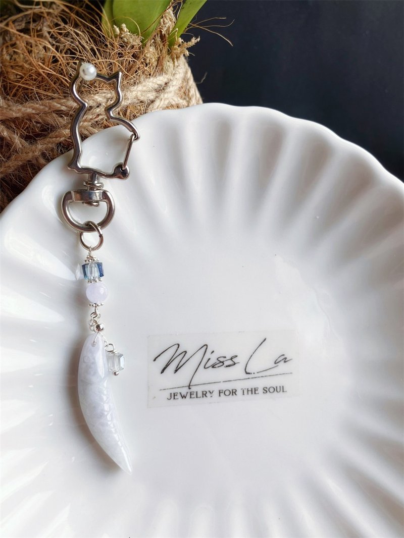 Natural Burmese Jade Jade Jewelry Gift Keychain Fish Bag Hanging Girlfriend - พวงกุญแจ - หยก สีเขียว