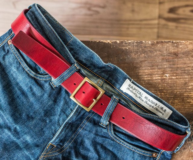 Vintage red leather belt YVES SAINT-LAURENT Belt 80s Logo