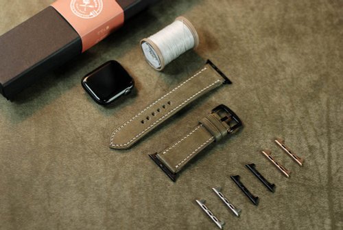 皓革鞄製所 【歡慶週年慶】 Pueblo磨砂皮applewatch真皮手縫錶帶-大地灰
