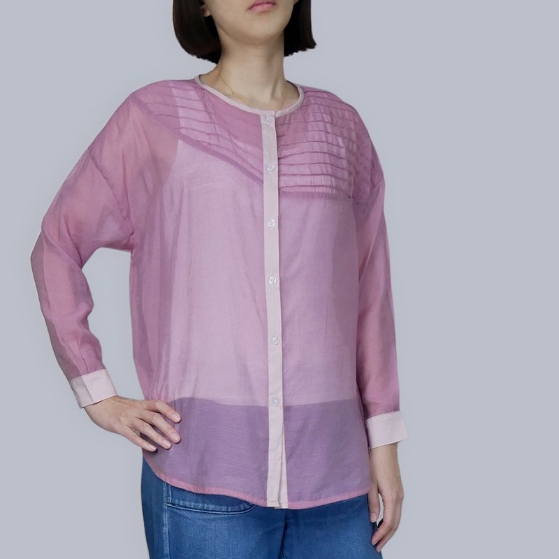 Pink front discount semi-sheer long shirt - เสื้อผู้หญิง - ผ้าฝ้าย/ผ้าลินิน สึชมพู