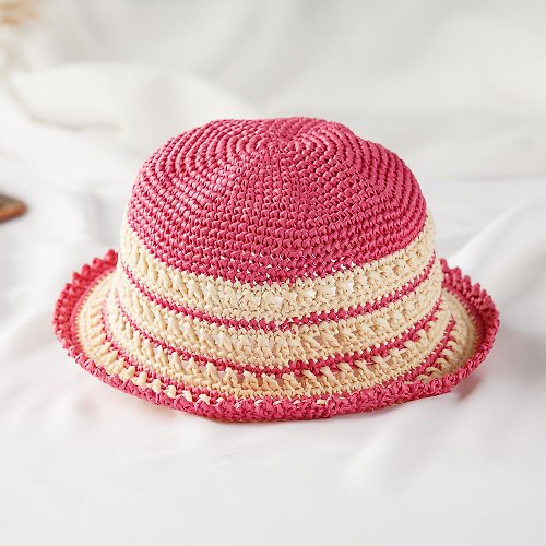 BodhiYamas Bodhiyamas- 手工編織兒童粉白雙色圓帽－The Vigor Pink