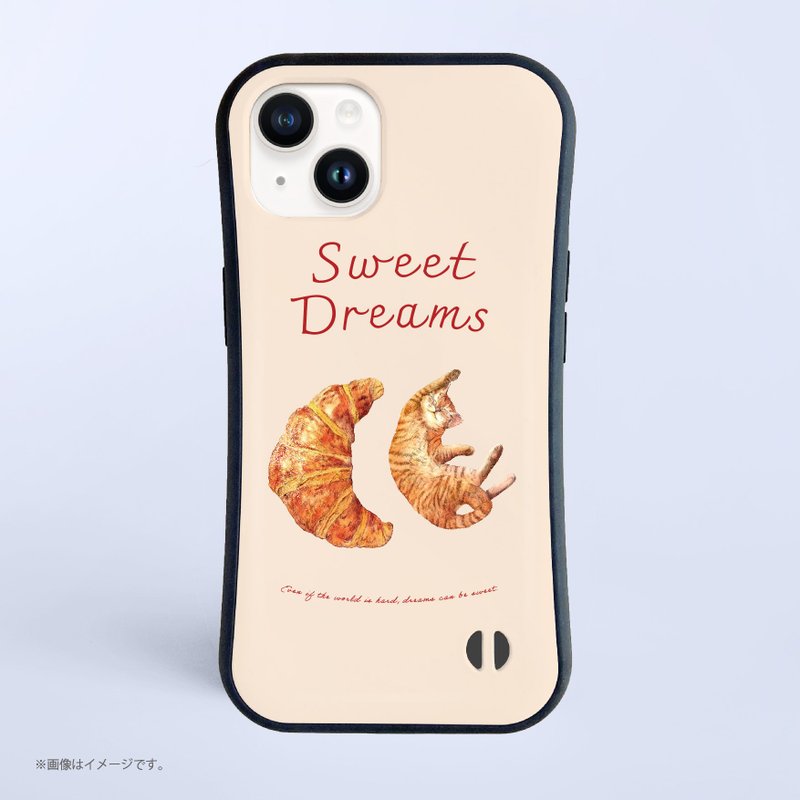 SWEET DREAMS_猫とクロワッサン  /耐衝撃グリップiPhoneケース - 手機殼/手機套 - 塑膠 白色
