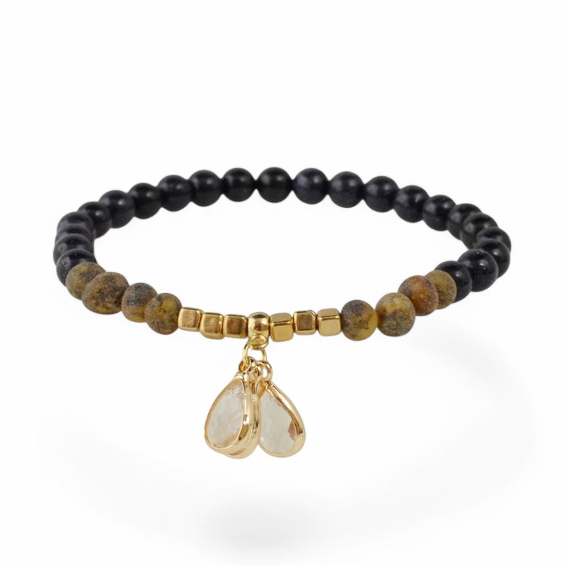 天然琥珀手鍊配藍砂石珠 KK25 - 手鍊/手環 - 寶石 多色