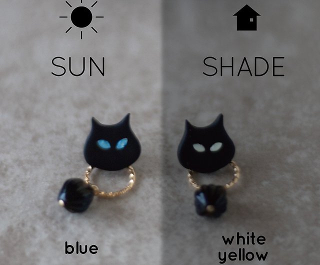 Eye color changes 3way / Black cat set / Earrings / Clip-On - Shop