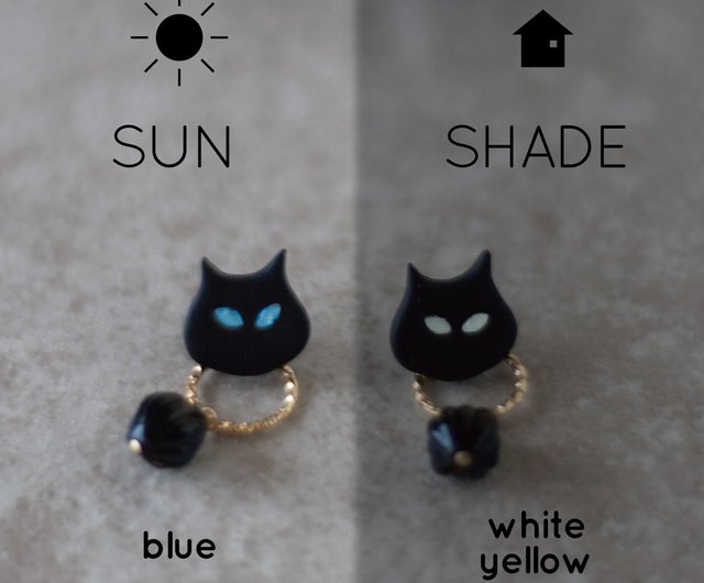 Eye color changes 3way / Black cat set / Earrings / Clip-On - Shop