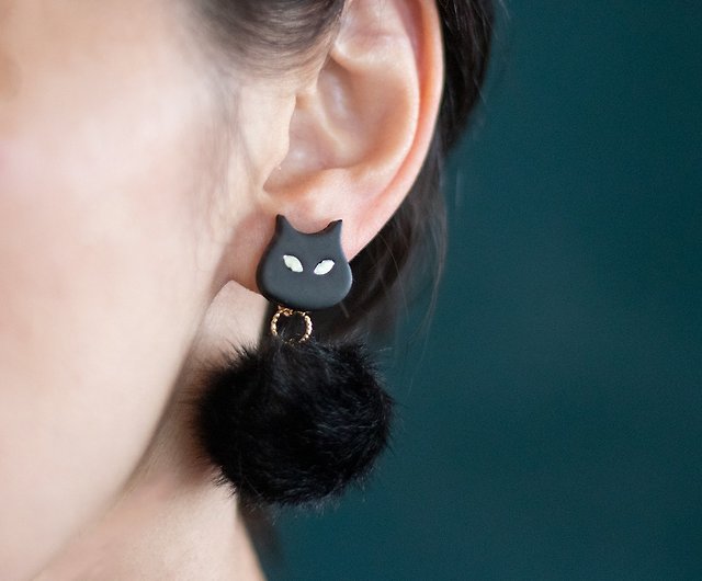 Eye color changes 3way / Black cat set / Earrings / Clip-On - Shop