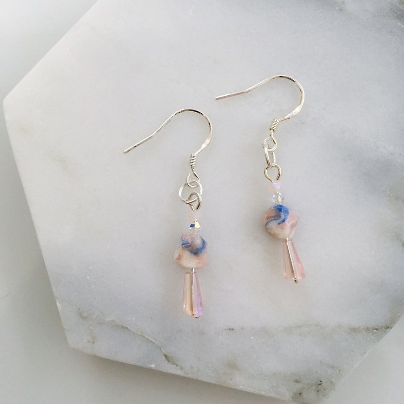 Small stone hanging earrings - Earrings & Clip-ons - Other Materials Blue