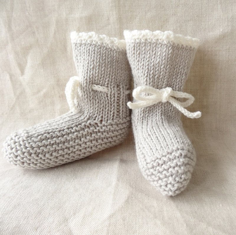 Margined baby booties Wool x cotton 6M ～ 177 - Baby Gift Sets - Other Materials 