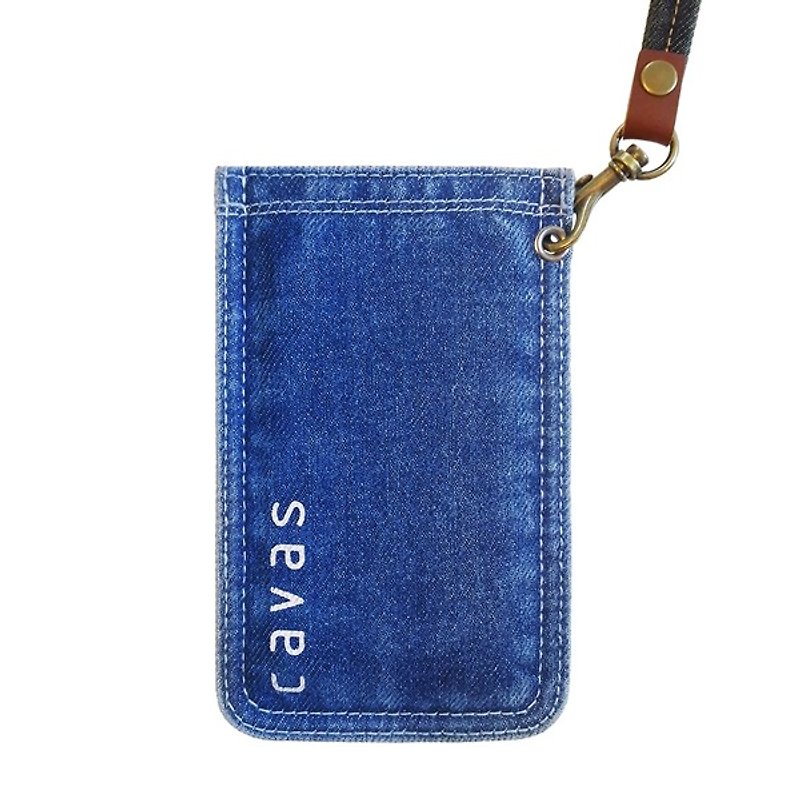 Pocket 6 - blue + Demin Neck Strap - เคส/ซองมือถือ - ผ้าฝ้าย/ผ้าลินิน สีน้ำเงิน