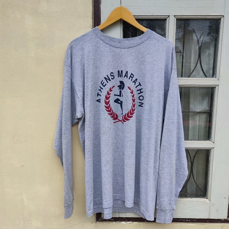 Vintage 90s Athens Marathon  Long Sleeve T-Shirt Size XL - Men's T-Shirts & Tops - Cotton & Hemp Gray