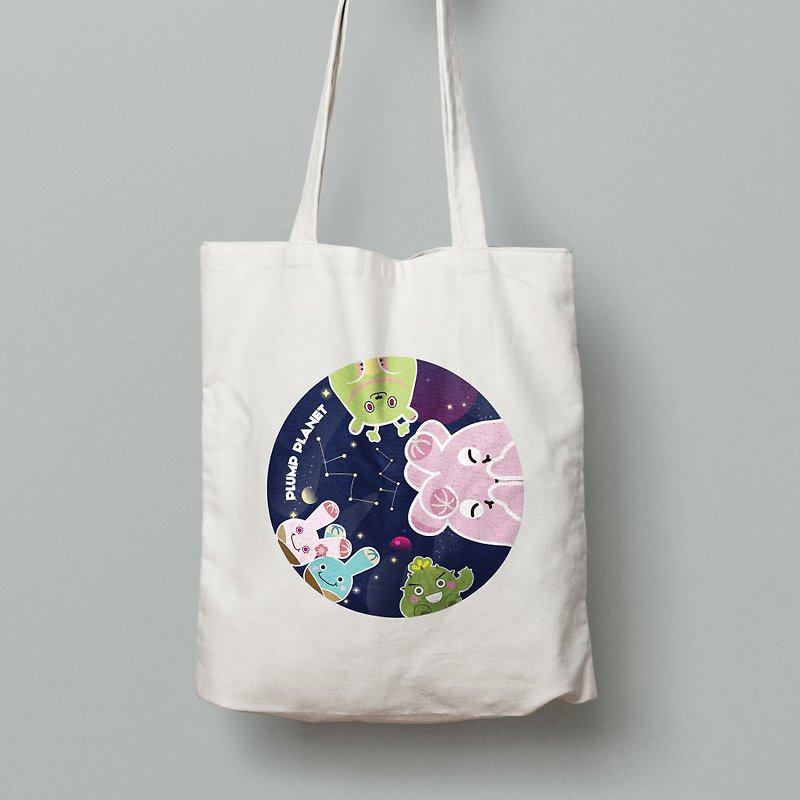 【Plump Planet Friends】Tote bag | Galaxy Planet - กระเป๋าแมสเซนเจอร์ - ผ้าฝ้าย/ผ้าลินิน สึชมพู