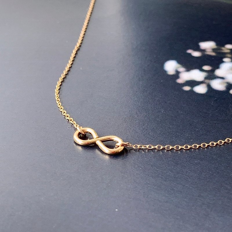 【14Kgf不褪色】無限項鍊 Infinity Necklace 無限符號 可改手鍊 - 鎖骨鍊 - 貴金屬 金色