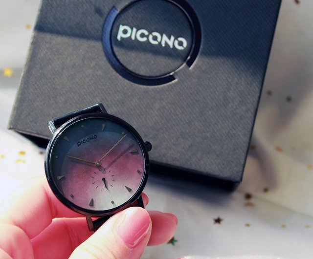 PICONO】A week collection black leather strap watch / AW-7604