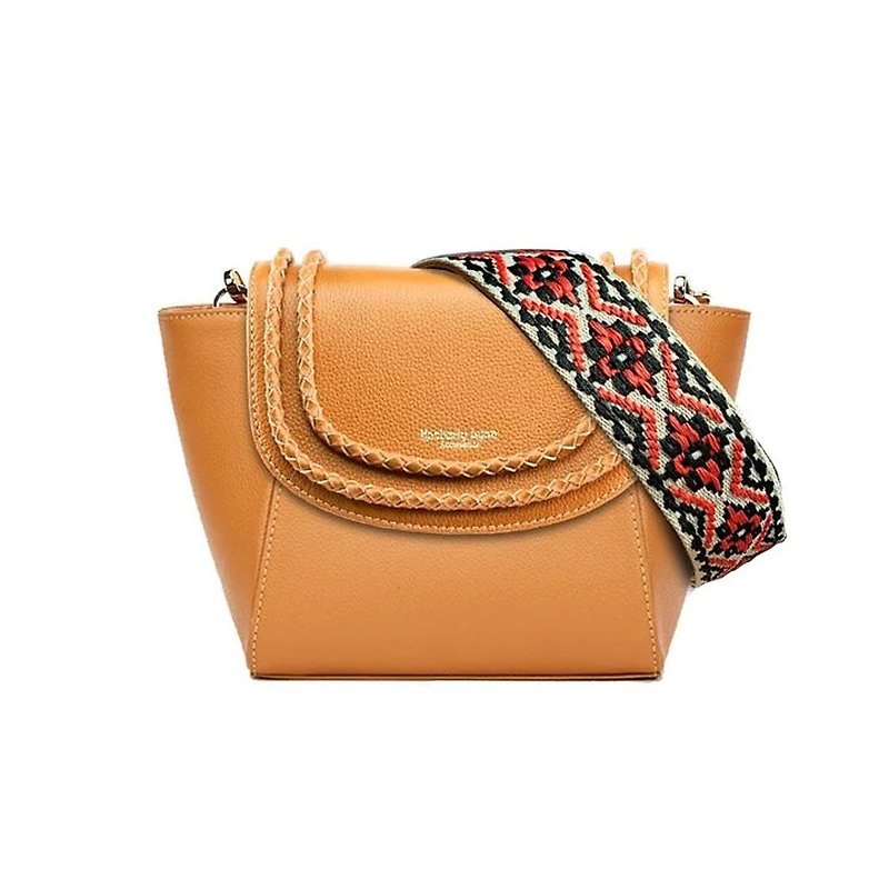 Convertible Lid Leather Tote Bag - Handmade Braided Leather - Handbags & Totes - Genuine Leather Orange