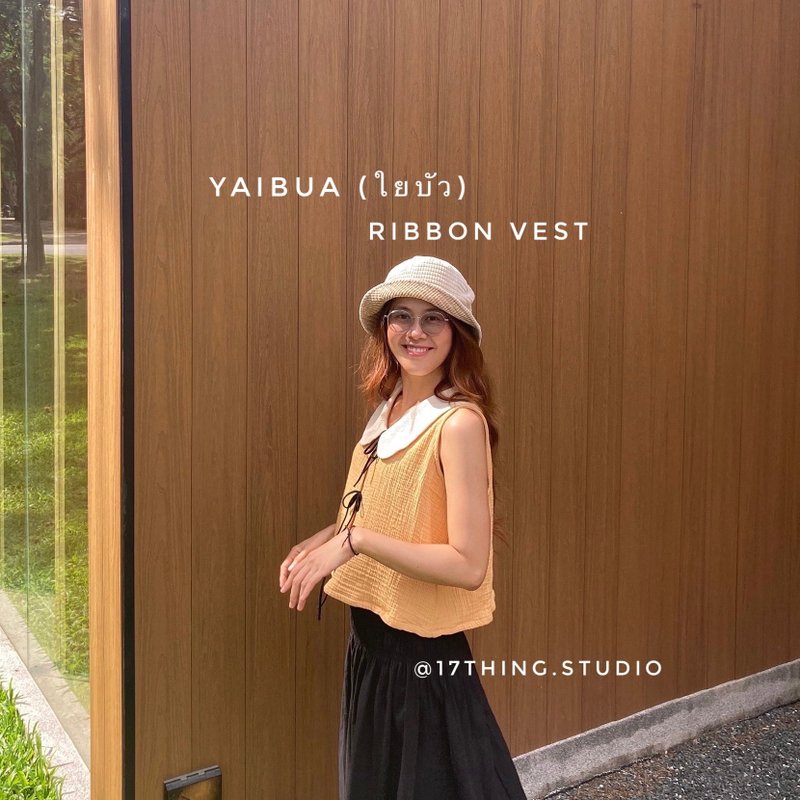 Yaibua Ribbon Vest (cotton) - 背心/無袖上衣 - 棉．麻 橘色