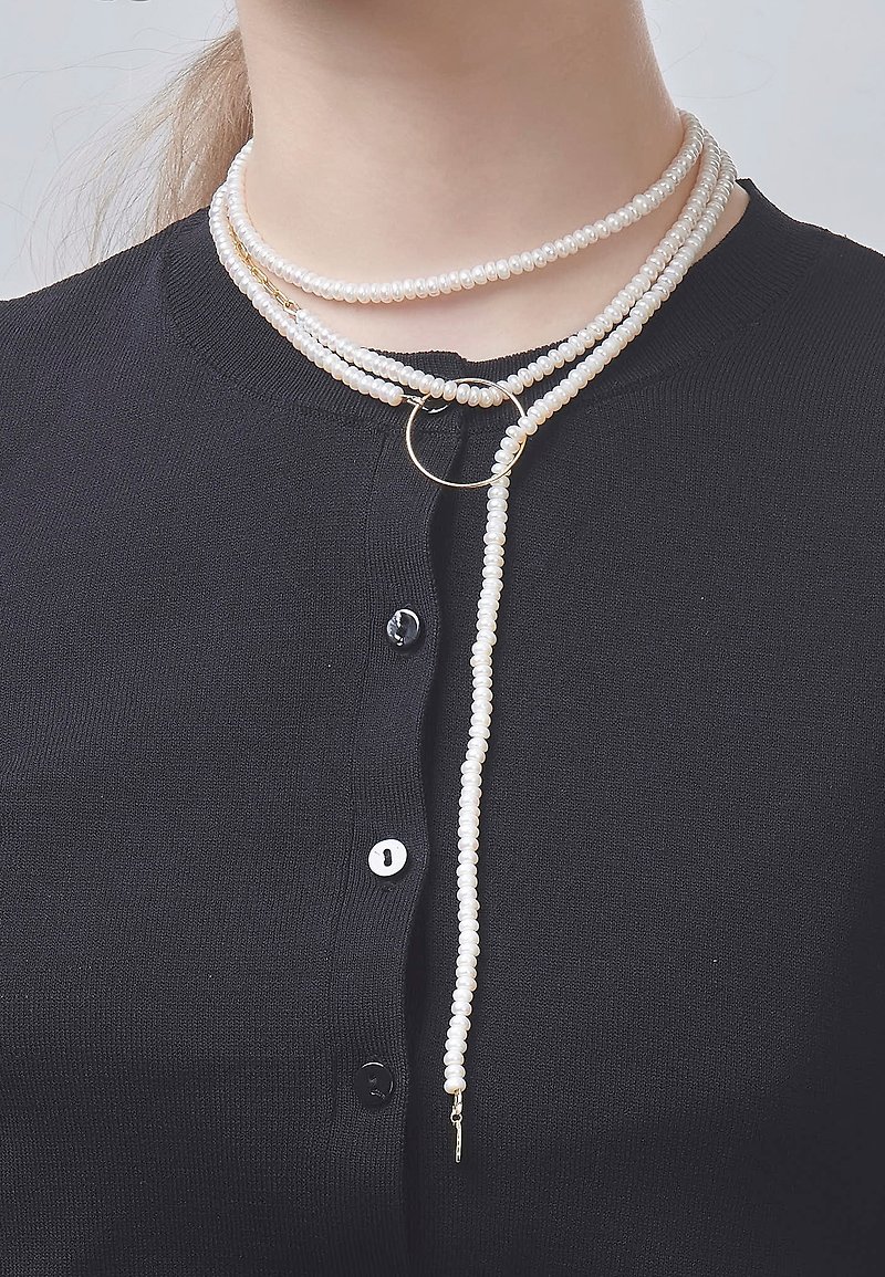 LESIS | couture-Extra Long Pearl High Layer Necklace - สร้อยคอ - ไข่มุก ขาว