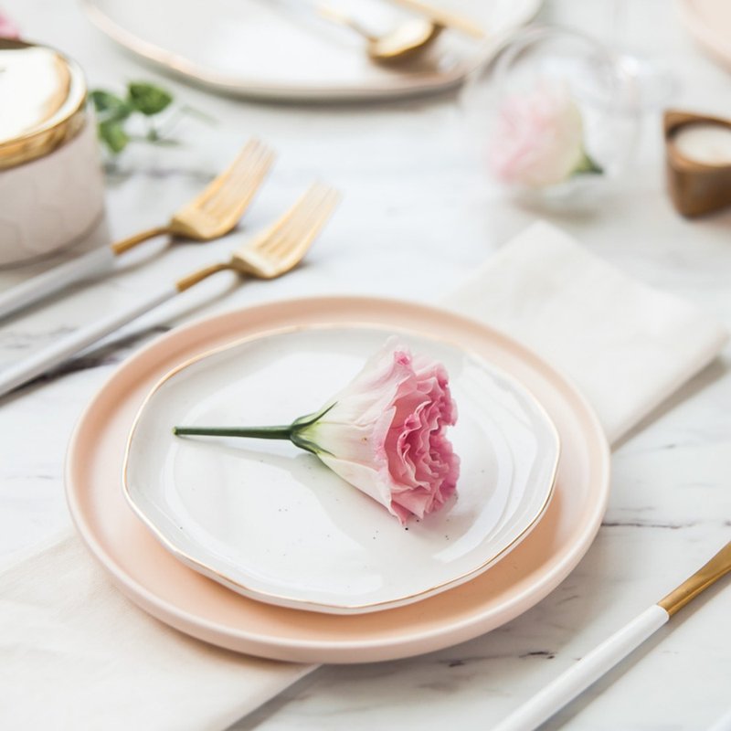 [New Product] WAGA Gold Inlaid Flower Dance Ceramic Disc / Total 3 Types - Plates & Trays - Porcelain Pink