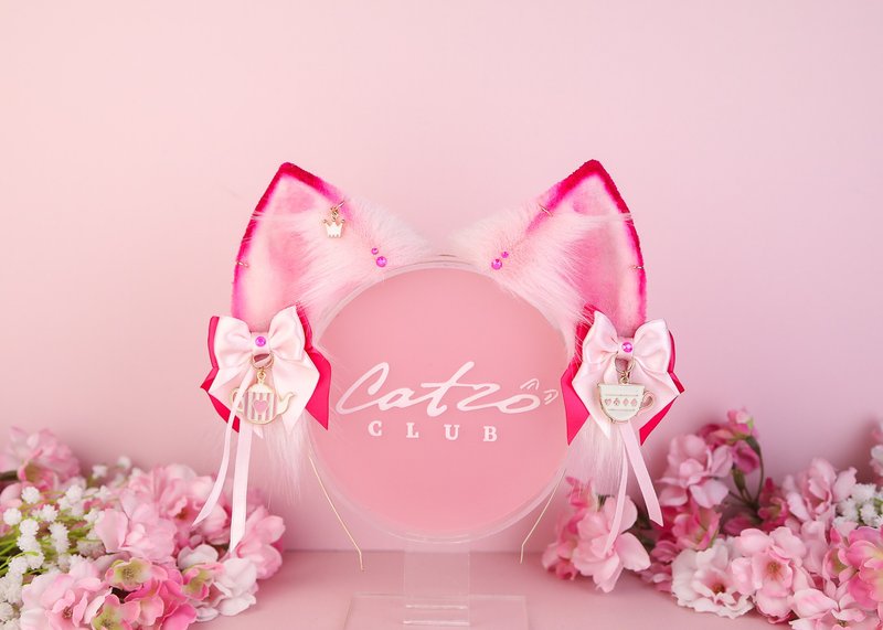 Pink Cheshire Cat Ears Faux Fur Cat Ears Headband - เครื่องประดับผม - ไฟเบอร์อื่นๆ สึชมพู