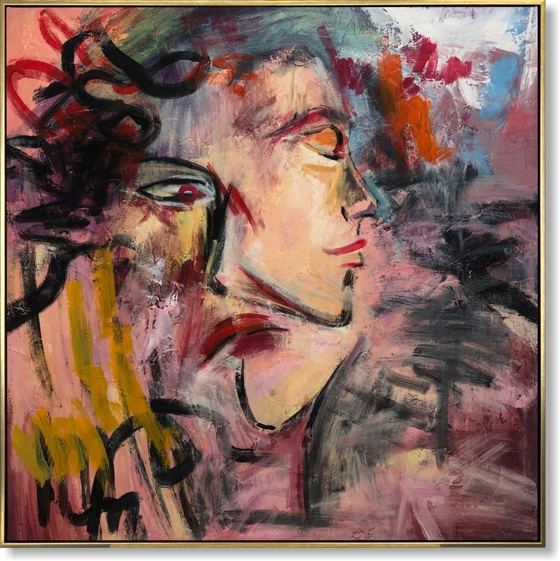 Large Colorful Abstract Figurative Portrait Expressionist Acrylic Painting - 壁貼/牆壁裝飾 - 壓克力 多色