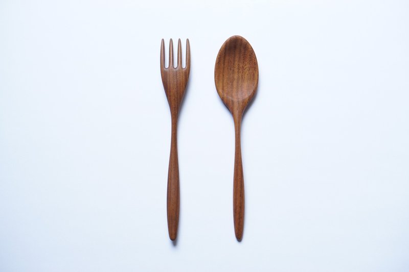 木のスプーン中&フォーク中セット, ウォルナット - 刀叉/湯匙/餐具組 - 木頭 