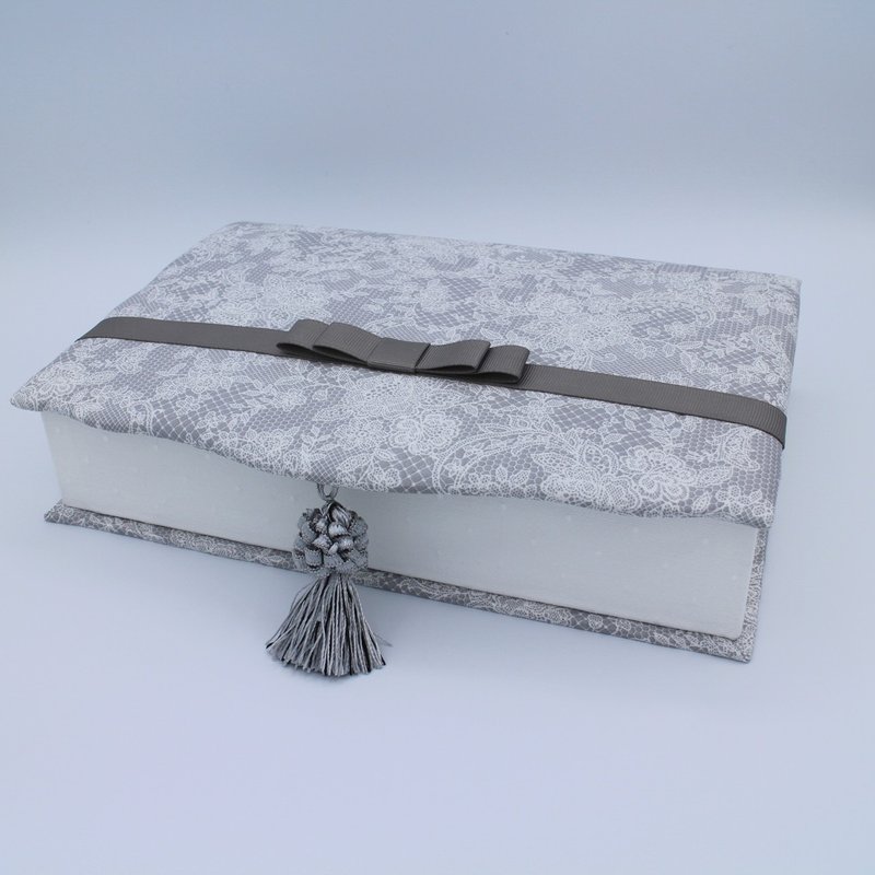 French chic elegant gray ribbon lace tassel show storage book type accessory case free box accessory case accessory storage letter case wallet bed - กล่องเก็บของ - ผ้าฝ้าย/ผ้าลินิน สีเทา