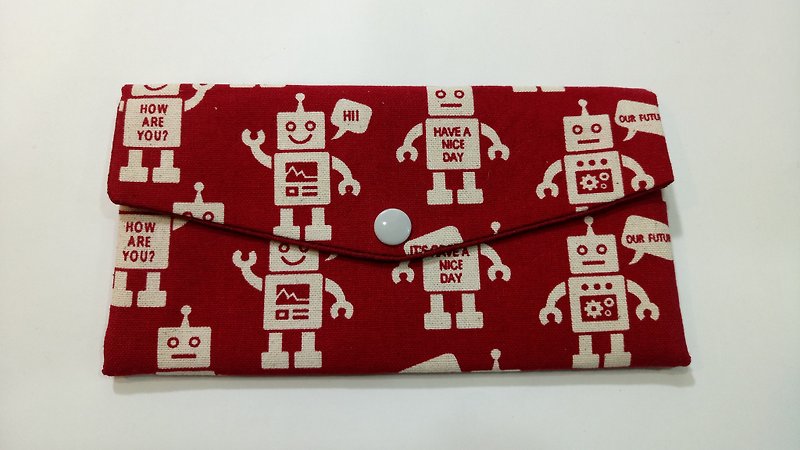 Lucky double red envelope bag / passbook storage bag (10 robot collection) - กระเป๋าสตางค์ - ผ้าฝ้าย/ผ้าลินิน สีแดง