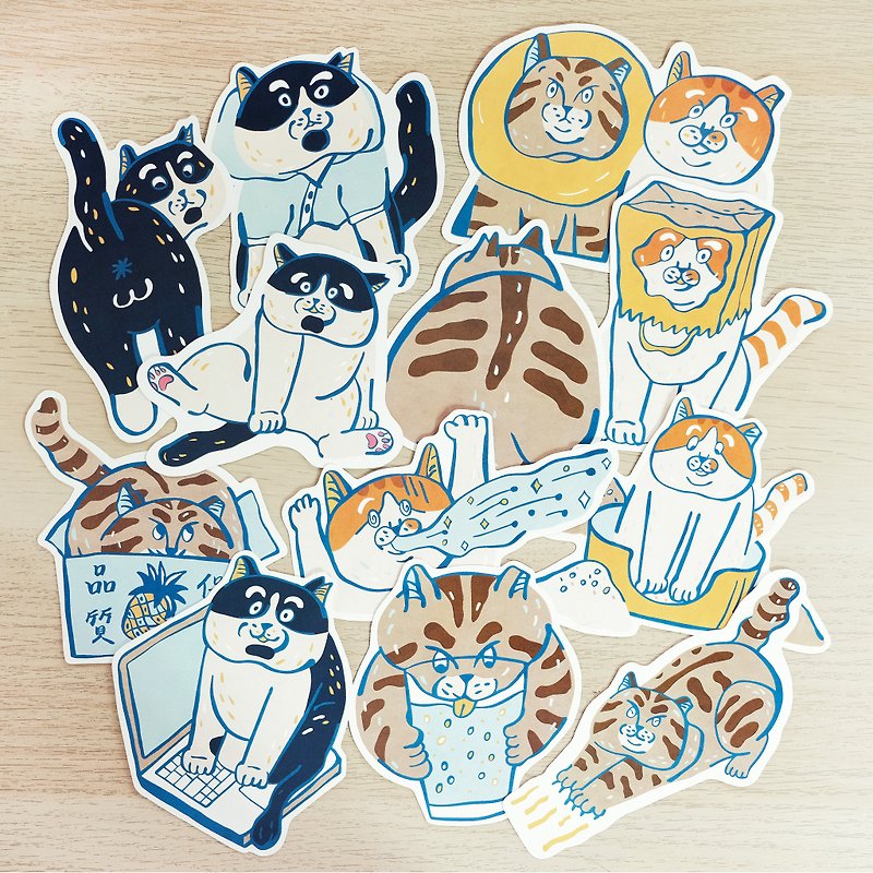 Large Waste Cat Waterproof Sticker / Choose 3 styles - สติกเกอร์ - พลาสติก หลากหลายสี
