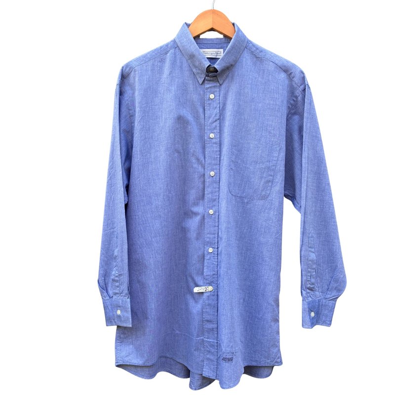 Deadstock  Vintage 80s Donberry And Keats  Chambray  Classic Button Down shirt - 男襯衫/休閒襯衫 - 棉．麻 藍色