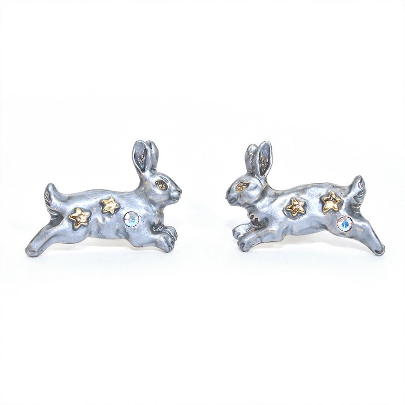 Running in the Unverse Pierced Space Rabbit Earrings / Earrings PA426 - Earrings & Clip-ons - Other Metals Silver
